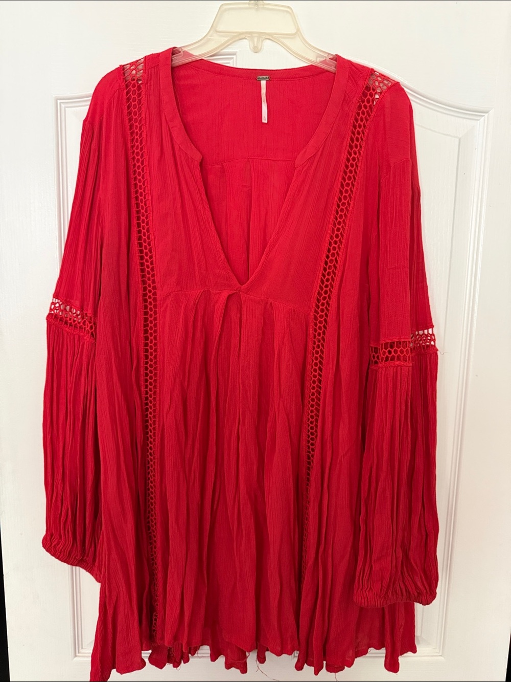 Free People Red Crochet-Trim Peasant Tunic